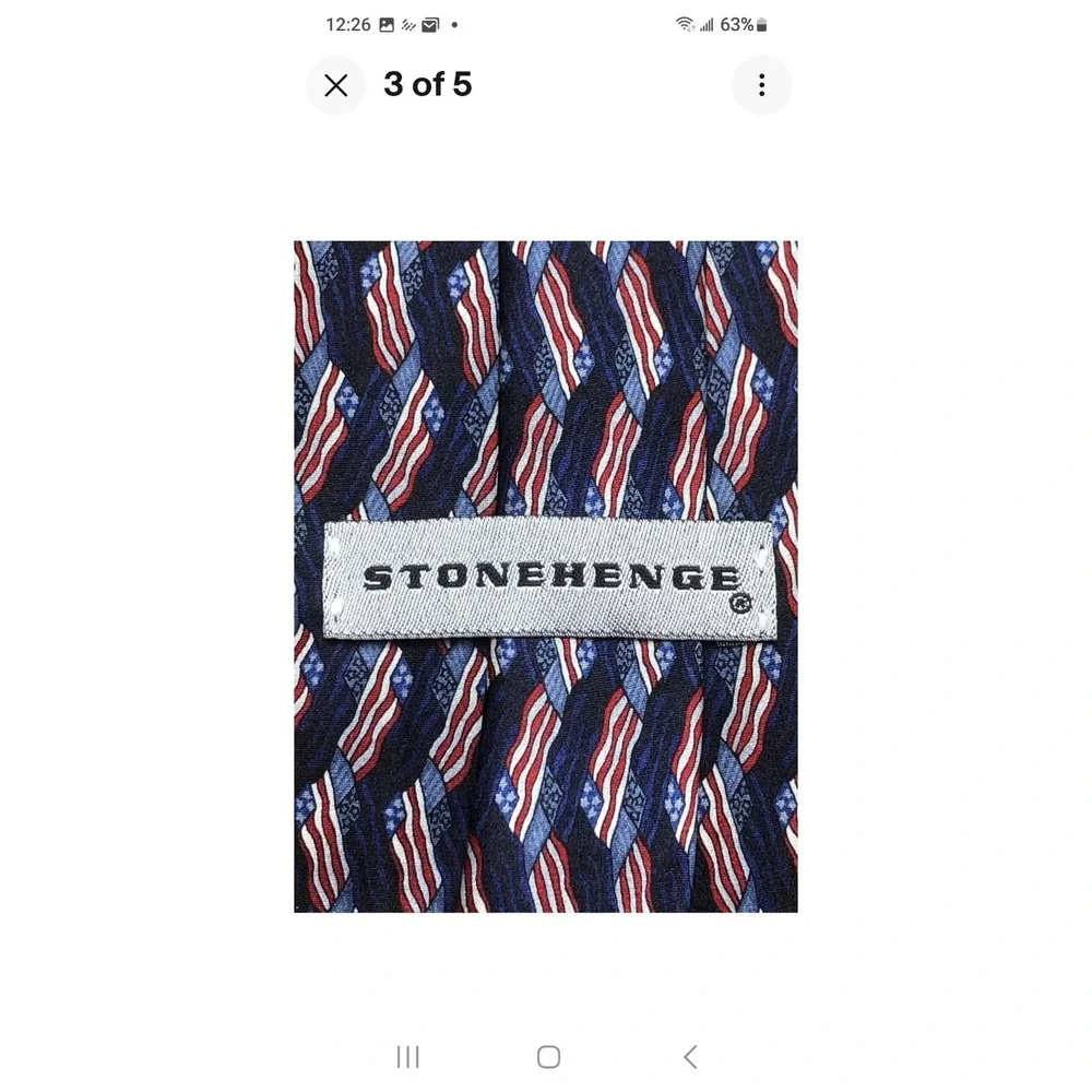 Stonehenge Men's Silk Necktie American Flag Geometric USA Red White Blue Tie‎